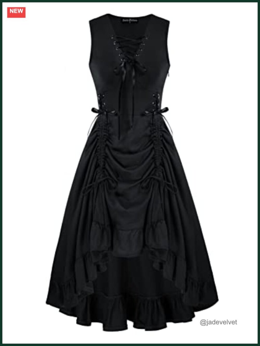 Gothic Victorian Steampunk Dress Lace Up Sleeveless Midi Dress Drawstring